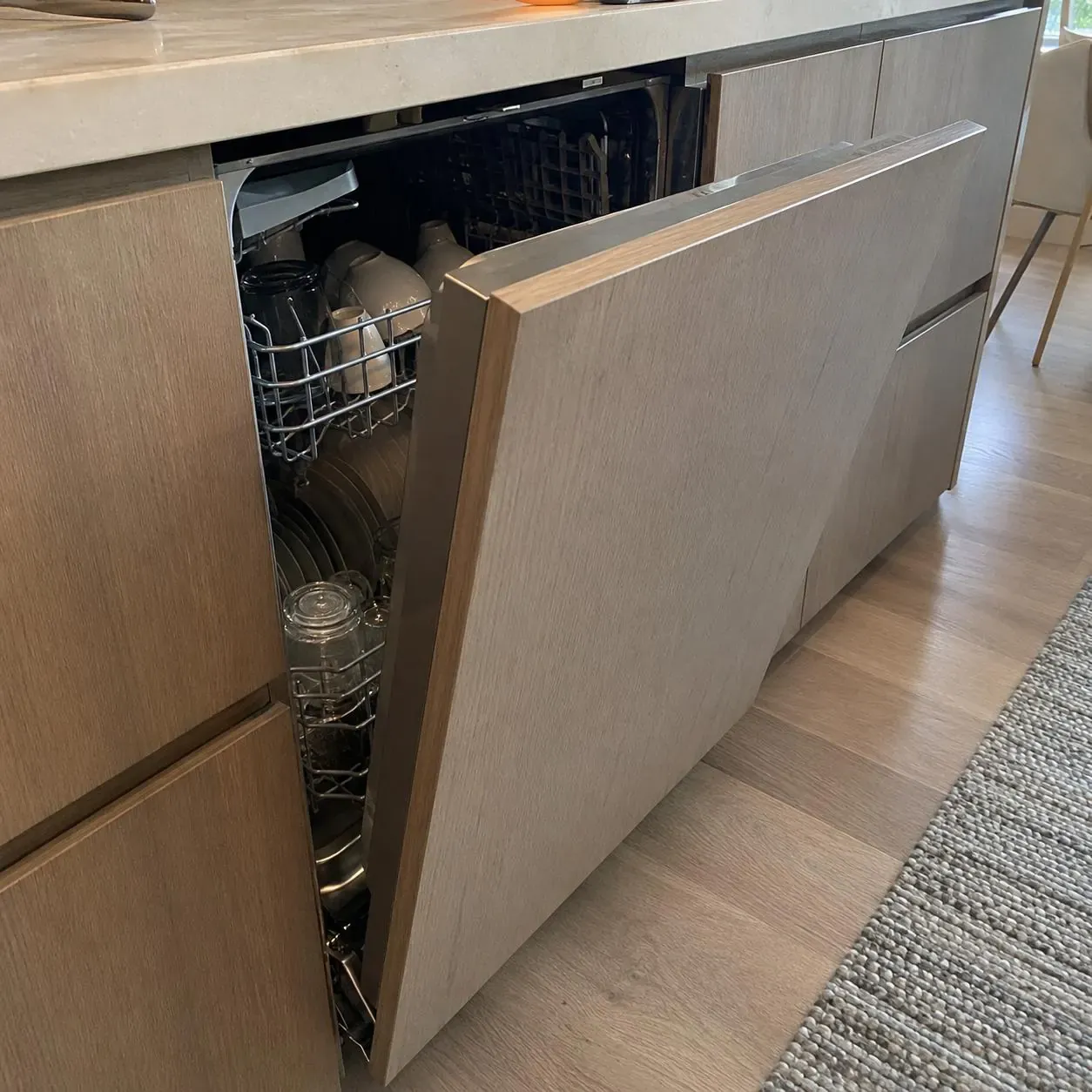 Fully integrated panel-ready dishwasher with clean minimalist lines